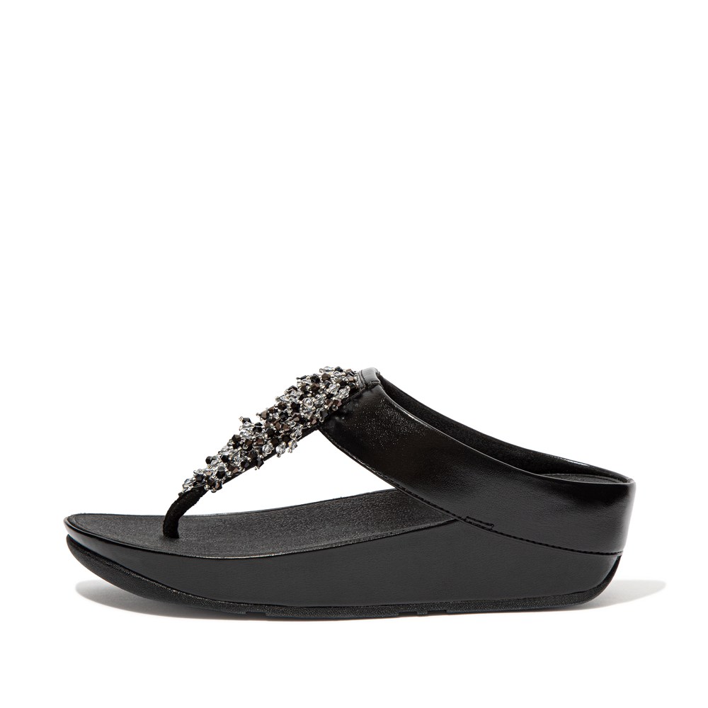 Fitflop Womens Sandals - Rumba Beaded Toe-post - Black - 051-BLZFJN